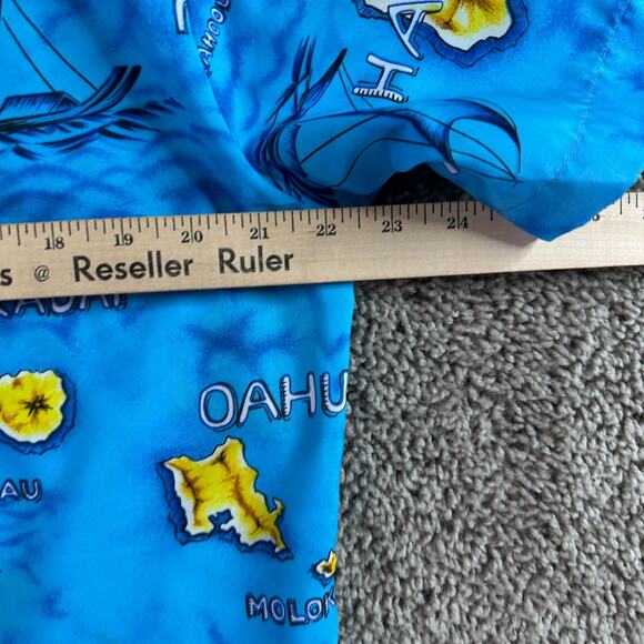 VTG Royal Hawaiian Shirt Mens M Blue AOP Hawaii Map Aloha Hawaii Button Up 80s - Picture 11 of 12